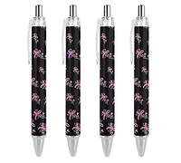 QIJIUU Hope Lot de 4 stylos à bille rétractables pour la sensibilisation au cancer du sein Motif personnalisé 0,55 mm Encre noire