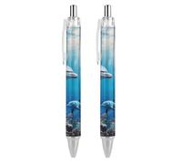 QIJIUU Lot de 2 stylos à bille personnalisés avec dauphins océaniques, poissons tropicaux, cadeaux noirs