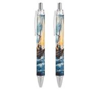 QIJIUU Lot de 2 stylos à bille personnalisés Christ Galilee Lake in The Storm - Cadeaux noirs