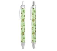 QIJIUU Lot de 2 stylos à bille rétractables avec motif kiwi fruits et fleurs - Encre noire - Pour une écriture lisse - 0,5 mm - Accessoires de bureau
