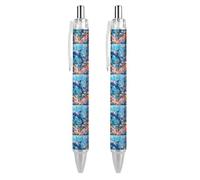 QIJIUU Lot de 2 stylos à bille rétractables noirs avec motif dauphins sous-marins et poissons tropicaux, pointe fine, 0,5 mm