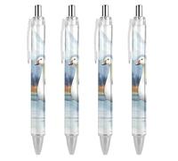 QIJIUU Lot de 4 stylos à bille personnalisés avec deux oies des neiges - Noir