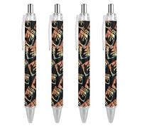 QIJIUU Lot de 4 stylos à bille personnalisés motif paresseux vintage des années 1980 - Noir