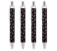 QIJIUU Lot de 4 stylos à bille rétractables à petite pointe avec ruban pour cancer du sein, motif personnalisé, 0,55 mm, encre noire