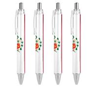QIJIUU Lot de 4 stylos à bille rétractables à pointe fine avec drapeau du Pérou - Corps rond flexible - Encre noire de 0,55 mm