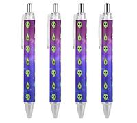 QIJIUU Lot de 4 stylos à bille rétractables Alien Avocado Ciel étoilé Pointe grasse Instrument d'écriture de qualité supérieure 0,55 mm Encre noire
