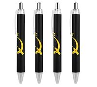 QIJIUU Lot de 4 stylos à bille rétractables avec motif drapeau soviétique russe, marteau et faucille, encre bleue