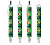 QIJIUU Stylo à bille rétractable noir avec motif drapeau du Brésil, pointe fine, 0,5 mm, 1 pièce