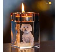 Qijundian Bougeoir photo 3D personnalisé avec photo 3D en cristal gravé au laser, bougie chauffe-plat en cristal gravé, bougie votive commémorative, cadeau portrait personnalisé (5 x 5 x 10 cm)