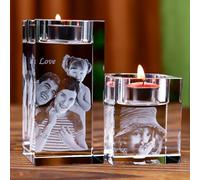 Qijundian Photophore en cristal K9 avec photo gravée au laser 3D personnalisable (5 x 5 x 9 cm)