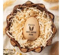 Qijundian Shaker à œufs de Pâques musicaux personnalisés en bois gravé pour enfants, instrument de musique pour enfants, cadeaux de Pâques (5 x 8 cm)