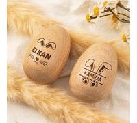 Qijundian Œufs de Pâques en bois personnalisés avec noms, décorations d'œufs de Pâques gravées sur mesure pour enfants et famille, bois d'œuf sensoriel (5 x 8 cm)