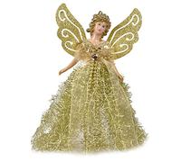 Qikam Arbre De Noël Pendentif Poupée en Tissu Ange De Noël Haut du Sapin Ange Arbre De Noël Pendentif avec des Ailes en Plumes pour Les Décorations De Noël De Noël Ornement d'arbre 22cm