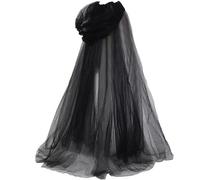 Qikam Longue Voile Noire - Longue Cape Transparente en Tulle | Tenues pour Femmes avec Capuche pour Fête d'automne Halloween Mariage Vampire Fête de Feu de Camp Cosplay