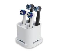 Qikfresh Support pour 4 brossettes et brosses à Dents (Blanc) | Compatible avec Oral-B, iO, Philips Sonicare, Waterpik & Fairywill - silicone alimentaire - bac récupérateur amovible