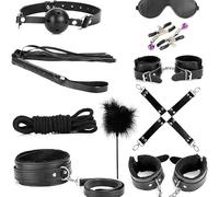 QiKKago 10 en 1 Ensemble, Riche en Cuir Noir Ensemble D'éQuipement De Remise en Forme, Exercice HaltéRophilie Et Les Muscles des Jambes, Cadeau De Couple -Fr-K12