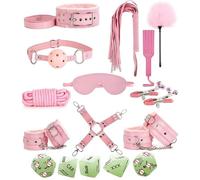 QiKKago 11pcs Pink PU Smooth Leather Practice Set avec 5 Accessoires De DéS Cubes Fluorescents Verts - K + 5