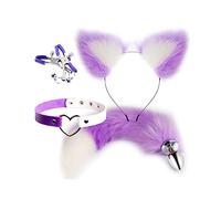 QiKKago 4 PièCes, Violet Et Blanc, Set De Renard Fait à La Main, VêTements C0splay, avec Queue Douce Et Coiffe-Q