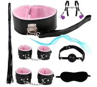 QiKKago 7 PièCes PU Lisse Bracelet en Cuir Et Jambes Gants De Remise en Forme Ensemble D'Accessoires, Ensemble Rose, Cadeau De Couple - KK-2