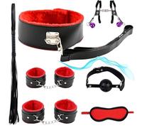 QiKKago 7 StüCk PU Glattes Cuir Bracelet Und Beine Fitness-Gants Set Accessoirer, Rouge Set, Couple Cadeau - K + 2