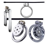 QiKKago Cage Plate en Acier Inoxydable MâLe avec Anneaux De 50mm Et EntraîNeur De Haut Niveau, Grande Cage Plate en MéTal pour Hommes-K + 7 (+ Tube De Silicone)