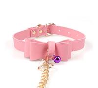 QiKKago Collier à nœud en Cuir Rose