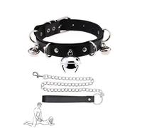 QiKKago Collier Cardio IntéRieur éLéGant Multi - Bell Classique en Cuir Souple Noir avec Cordon De Traction en Acier Inoxydable - D1