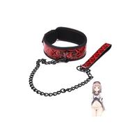 QiKKago Collier De Chaton Multifonctionnel en Cuir PU Rouge Et Noir, Collier Cosplay éLéGant avec Cordon De Traction en Acier Inoxydable - D18
