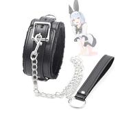 QiKKago Collier De Sport De Fitness IntéRieur en Cuir Noir Classique à La Mode pour La Formation du Cou avec Cordon en Acier Inoxydable - D11
