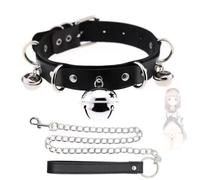 Qikkago Collier En Cuir Noir à Cloches Multiples -Z