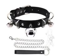 Qikkago Collier En Cuir Noir à Plusieurs Cloches -Z