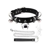 QiKKago Collier en Cuir Noir Cou DéCoratif Collier pour Animaux De Compagnie avec Une Longue Corde De Traction, Cadeau pour Les Couples - K10