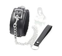 QiKKago Collier pour Animaux De Compagnie avec ChaîNe en Cuir Noir, Collier De Cou, Cordon De Traction Inclus, Duvet IntéRieur en Cuir Externe - K21