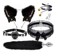 QiKKago Cos De Renard En Nylon Noir 5 Pièces Bσndαge B-D-S-M Sẹx Tσys Anαl Ρl g Lσck Ring Vibrαtor Sẹx Swing