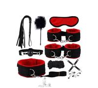 QiKKago Ensemble De 10 PièCes Classique éLéGant Rouge Doux Nylon Chambre à Coucher Fitness Multifonction RéGlable Combo Set, Nylon Bracelet Et Masque De Sommeil Combo - D27