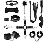 QiKKago Ensemble De 11 Whip D'EntraîNement en Cuir Noir Classique avec Masque pour Les Yeux De Sommeil Combo Swim Sports Set, IdéAl pour Les Amateurs De Fitness en IntéRieur - D5