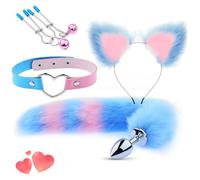 QiKKago Ensemble De 4 PièCes De Mouvement De Yoga en Peluche Bleue à La Mode, Polyvalent, Livré avec Un Collier en Cuir Bleu - D13