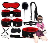 QiKKago Ensemble De Fitness De Chambre à Coucher en Nylon Rouge Classique De 10 PièCes avec Cordon en Nylon Fait à La Main Et Masque pour Les Yeux, Cadeau pour Les Couples - D2