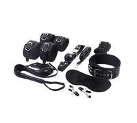 QiKKago Ensemble De Huit PièCes Noir en Cuir Fouet en Peluche Et éQuipement RéGlable Sport Set, Cadeau pour Couple - H16