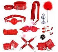 QiKKago Ensemble De Remise en Forme Rouge De 12 PièCes, Sangles De Main Et De Cuisse RéGlables, Cadeau De Couple - H5