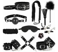 QiKKago Ensemble De Yoga Pilates en Peluche en Cuir De 12 PièCes, Soulagement De La Fatigue Musculaire, Jumelé à Une Raquette Noire, Adapté Aux Poignets Et Aux Chevilles,Cadeau De Couple -FR-K5