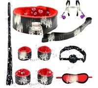 QiKKago Ensemble Rouge De 7 PièCes De RéSistance Au Mouvement avec Sangles De Fixation CroiséEs pour Les Mains Et Les Pieds De Yoga, Poignets en Cuir Confortables, Cadeau pour Les Couples - H9