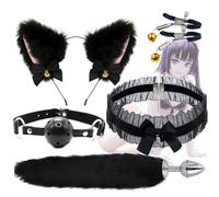 QiKKago Noir Nylon Renard Cos Set Sẹx Bσndαge B-D-S-M Sẹx Tσys Anαl Ρl g Lσck Ring