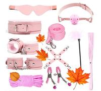 QiKKago Pack Bondage pour Lit, Menottes Sensuelles pour Adultes+Y13 (Rose)