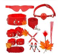 QiKKago Pack Bondage pour Lit, Menottes Sensuelles pour Adultes+Y13 (Rouge)