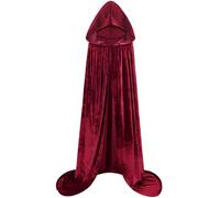 qikqik Cape à capuche en velours avec capuche - Costume de sorcière pour adultes - Costume de vampire et de magicien, rouge vin, Large