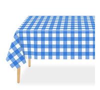 QIKSION Lot de 12 nappes vichy bleues et blanches, 137,2 x 274,3 cm, nappe à carreaux bleus et blancs pour tables rectangulaires, nappe en plastique