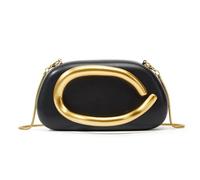 Qikstren Sacs de soirée en cuir PU pour femme, pochette avec poignée en métal doré avec chaîne, sac à bandoulière à la mode avec décoration en métal, pochette pour divers événements, Noir , S