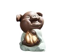 Qikuver Cochon des Cinq Bénédictions Tea Pet - Figurine en Céramique Artisanale Violet Sable, Porte-Bonheur Mignon pour Table à Thé, Cadeau et Décoration Maison (Shou)