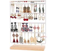 QILICZ Porte-bijoux, à 100 trous, organisateur de boucles d'oreilles, en métal, à 5 niveaux avec base en bois, 35 x 27 cm, pour le rangement, blanc …